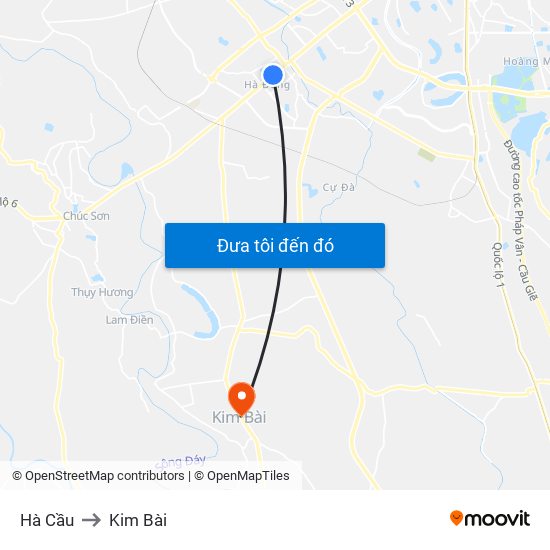 Hà Cầu to Kim Bài map