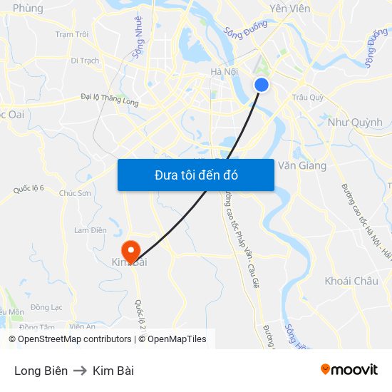 Long Biên to Kim Bài map