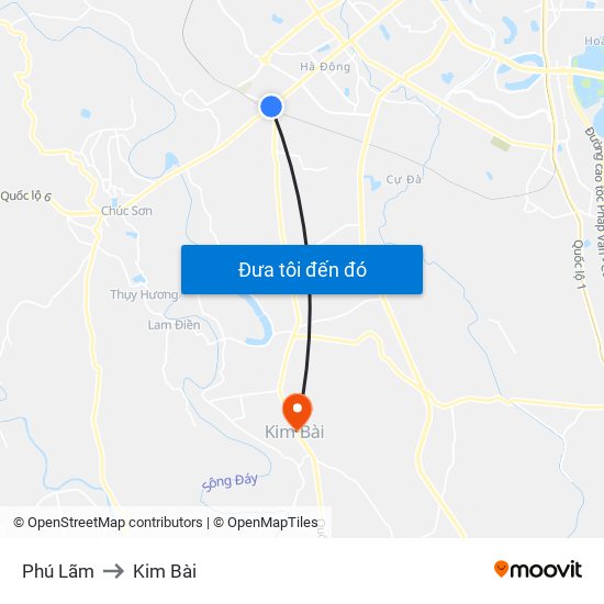 Phú Lãm to Kim Bài map