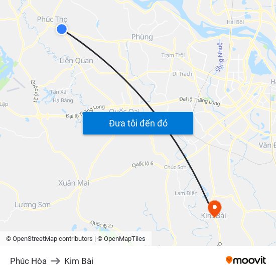 Phúc Hòa to Kim Bài map
