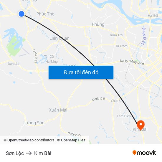 Sơn Lộc to Kim Bài map