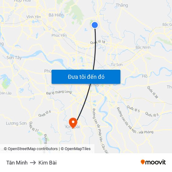 Tân Minh to Kim Bài map