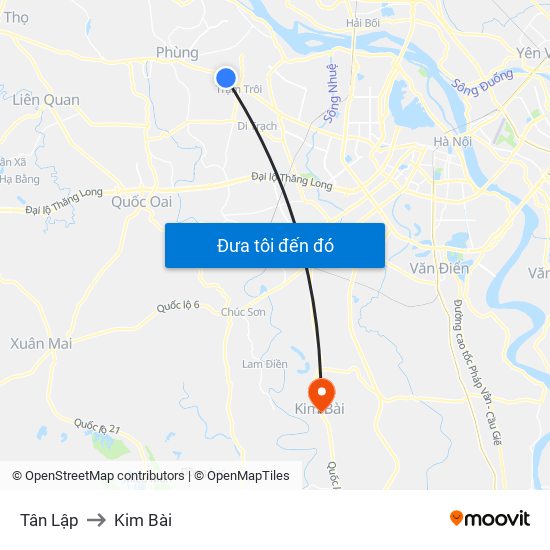 Tân Lập to Kim Bài map