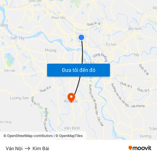 Vân Nội to Kim Bài map