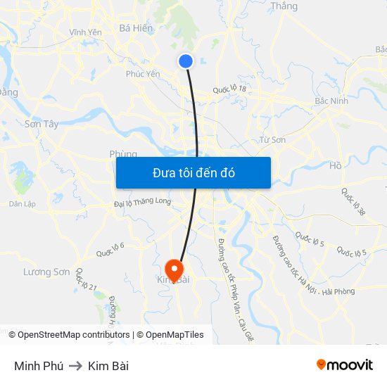 Minh Phú to Kim Bài map