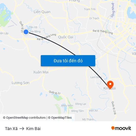 Tân Xã to Kim Bài map