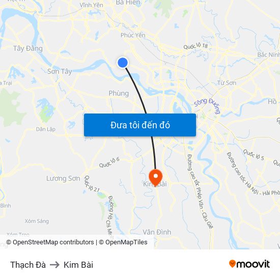 Thạch Đà to Kim Bài map