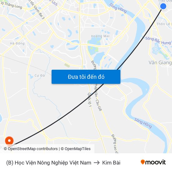 (B) Học Viện Nông Nghiệp Việt Nam to Kim Bài map