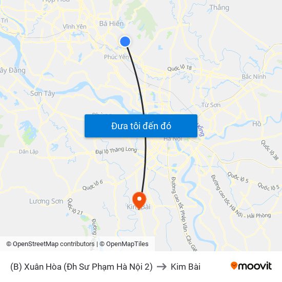 (B) Xuân Hòa (Đh Sư Phạm Hà Nội 2) to Kim Bài map