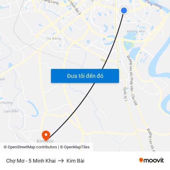 Chợ Mơ - 5 Minh Khai to Kim Bài map