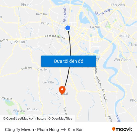 Công Ty Miwon - Phạm Hùng to Kim Bài map