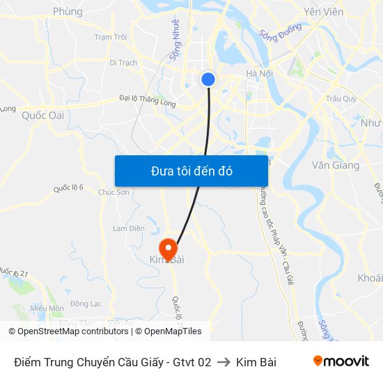 Điểm Trung Chuyển Cầu Giấy - Gtvt 02 to Kim Bài map