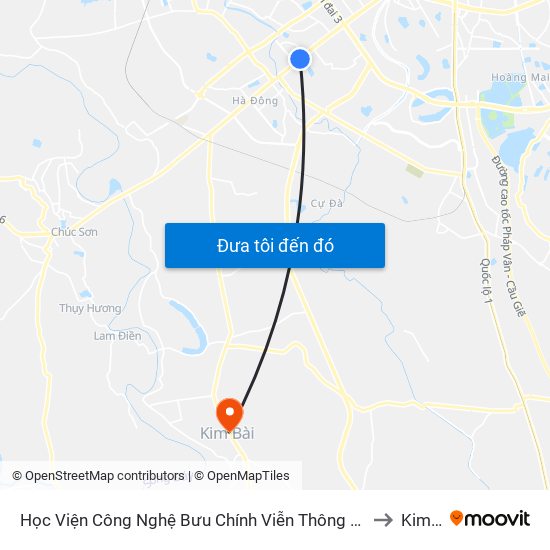 Học Viện Công Nghệ Bưu Chính Viễn Thông - Trần Phú (Hà Đông) to Kim Bài map