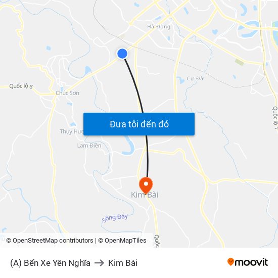 (A) Bến Xe Yên Nghĩa to Kim Bài map