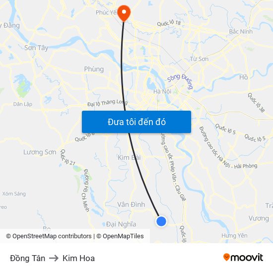 Đồng Tân to Kim Hoa map