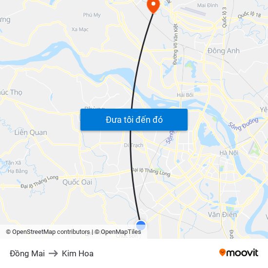 Đồng Mai to Kim Hoa map