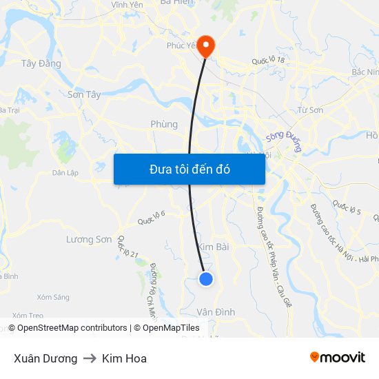 Xuân Dương to Kim Hoa map