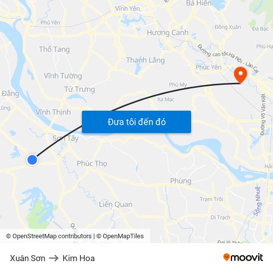 Xuân Sơn to Kim Hoa map