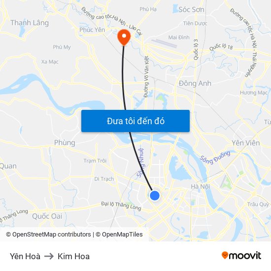 Yên Hoà to Kim Hoa map