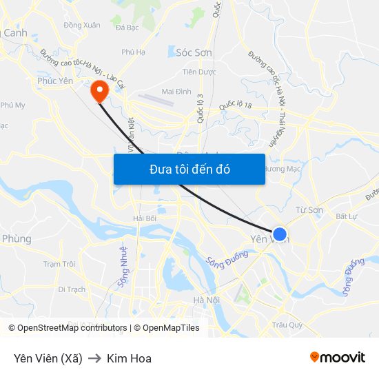 Yên Viên (Xã) to Kim Hoa map