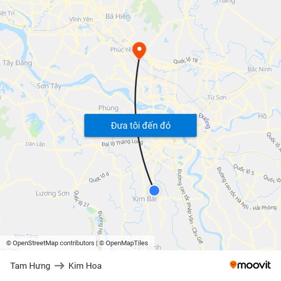 Tam Hưng to Kim Hoa map