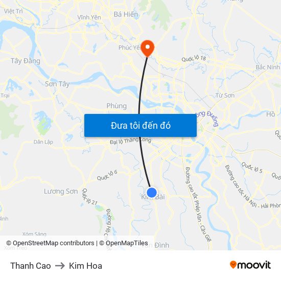 Thanh Cao to Kim Hoa map