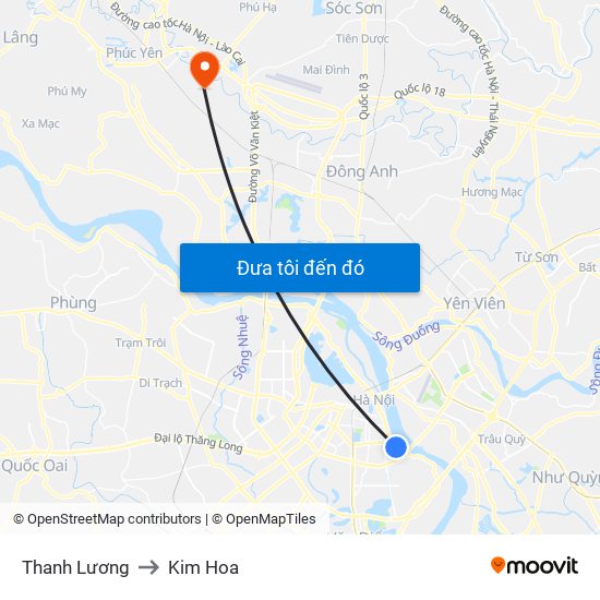 Thanh Lương to Kim Hoa map