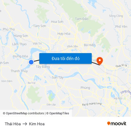 Thái Hòa to Kim Hoa map
