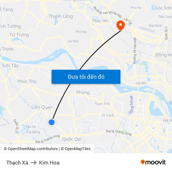 Thạch Xá to Kim Hoa map