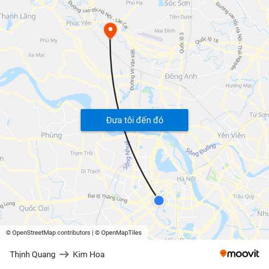 Thịnh Quang to Kim Hoa map