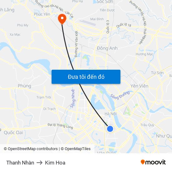 Thanh Nhàn to Kim Hoa map