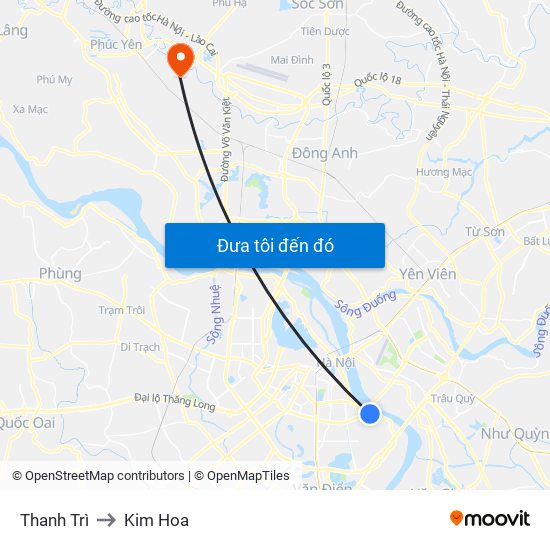Thanh Trì to Kim Hoa map