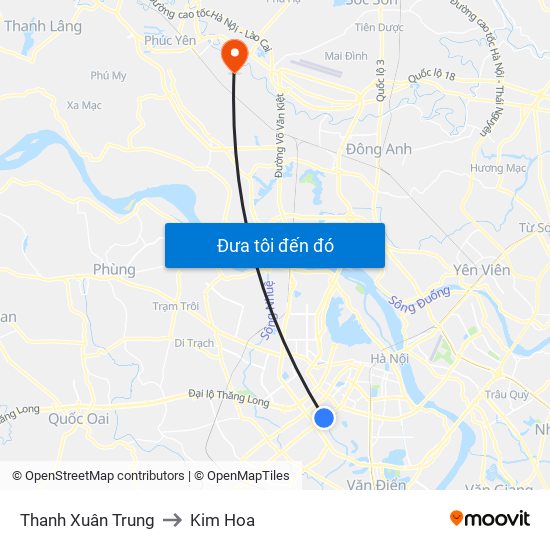 Thanh Xuân Trung to Kim Hoa map
