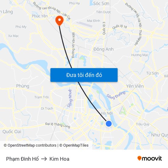 Phạm Đình Hổ to Kim Hoa map