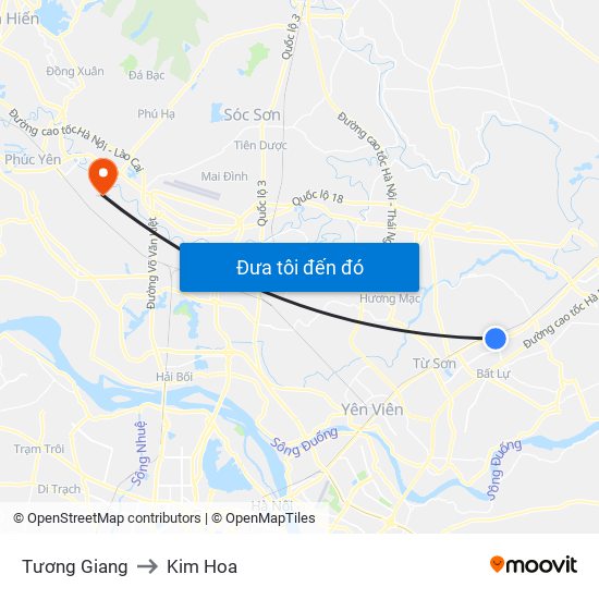 Tương Giang to Kim Hoa map