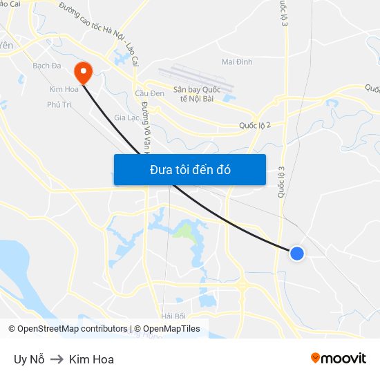 Uy Nỗ to Kim Hoa map