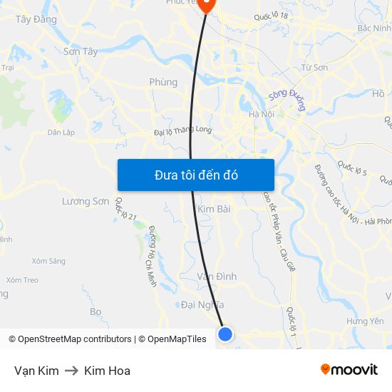 Vạn Kim to Kim Hoa map