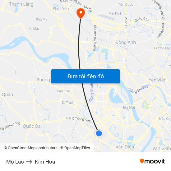 Mộ Lao to Kim Hoa map