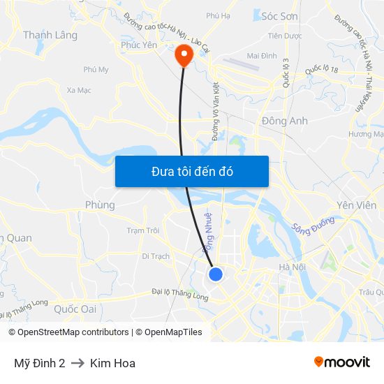 Mỹ Đình 2 to Kim Hoa map