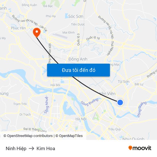 Ninh Hiệp to Kim Hoa map