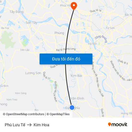 Phù Lưu Tế to Kim Hoa map