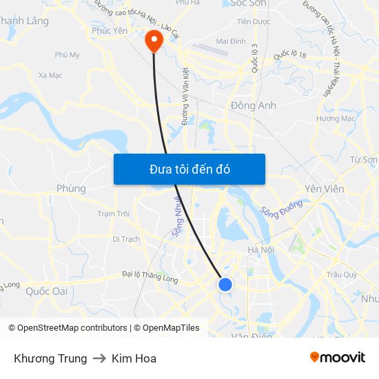 Khương Trung to Kim Hoa map