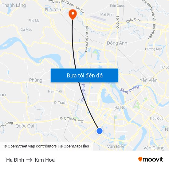 Hạ Đình to Kim Hoa map