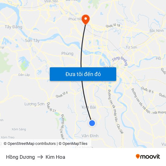 Hồng Dương to Kim Hoa map