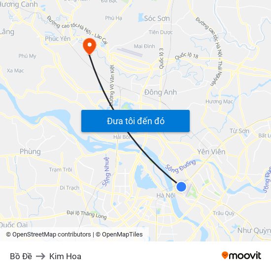 Bồ Đề to Kim Hoa map