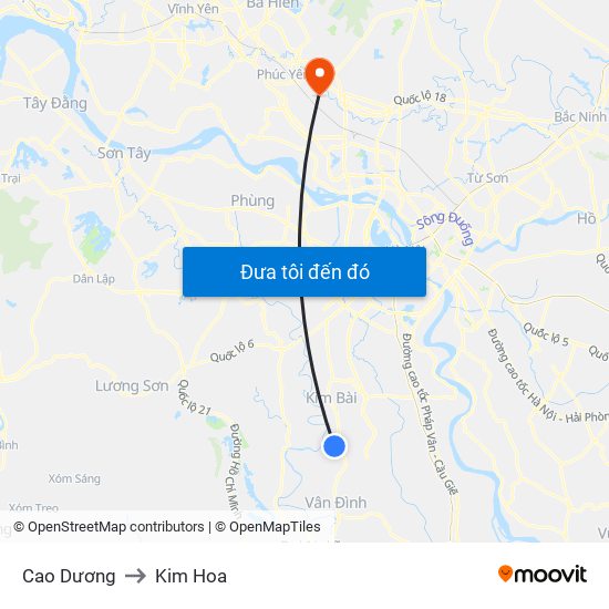 Cao Dương to Kim Hoa map