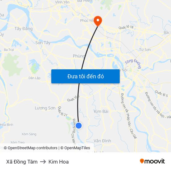 Xã Đồng Tâm to Kim Hoa map