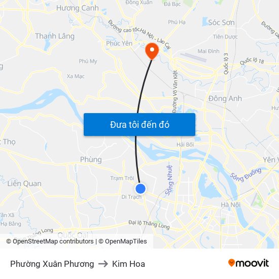 Phường Xuân Phương to Kim Hoa map