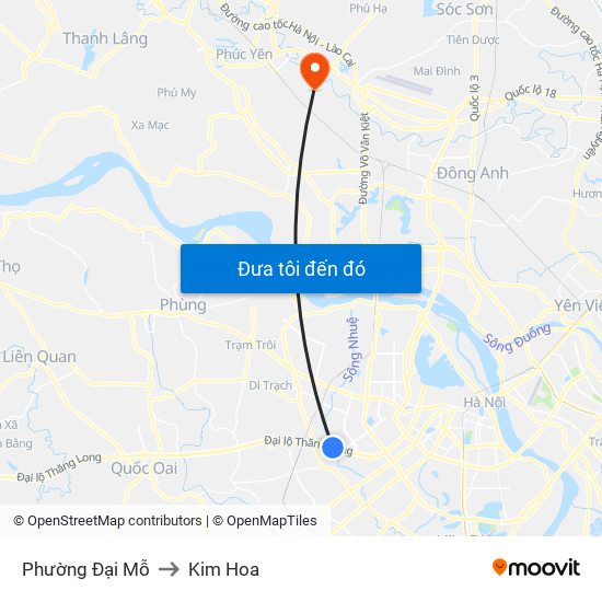 Phường Đại Mỗ to Kim Hoa map