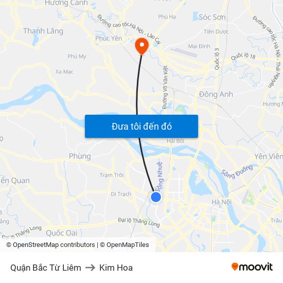 Quận Bắc Từ Liêm to Kim Hoa map